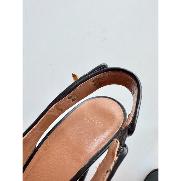 GIVENCHY Black Leather Gold Shark Lock Slingback Pointed Toe Pumps, Size 36 - Picture 3 of 16